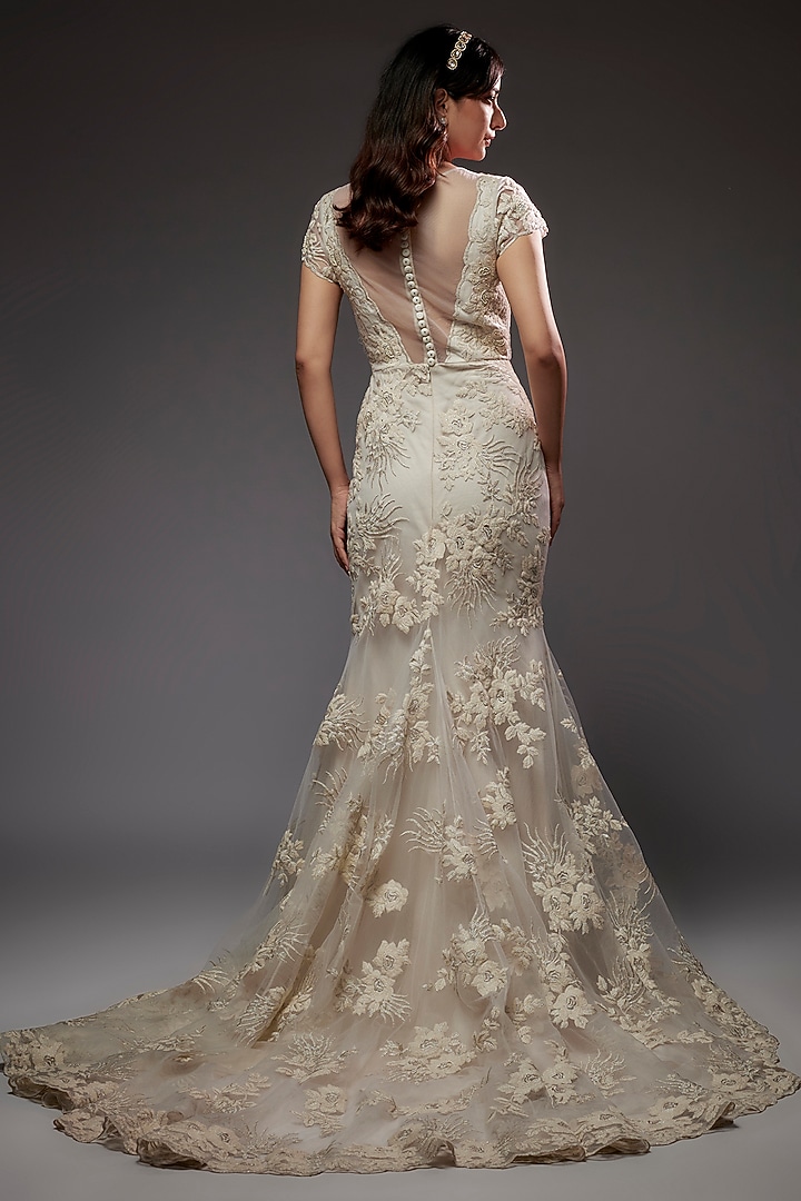 White Lace Bead Embroidered Wedding Gown by Maisolos at Pernia's Pop Up Shop