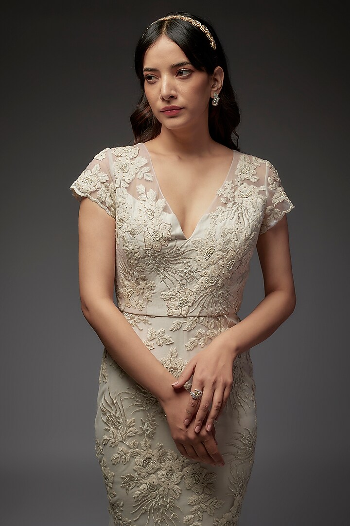 White Lace Bead Embroidered Wedding Gown by Maisolos at Pernia's Pop Up Shop
