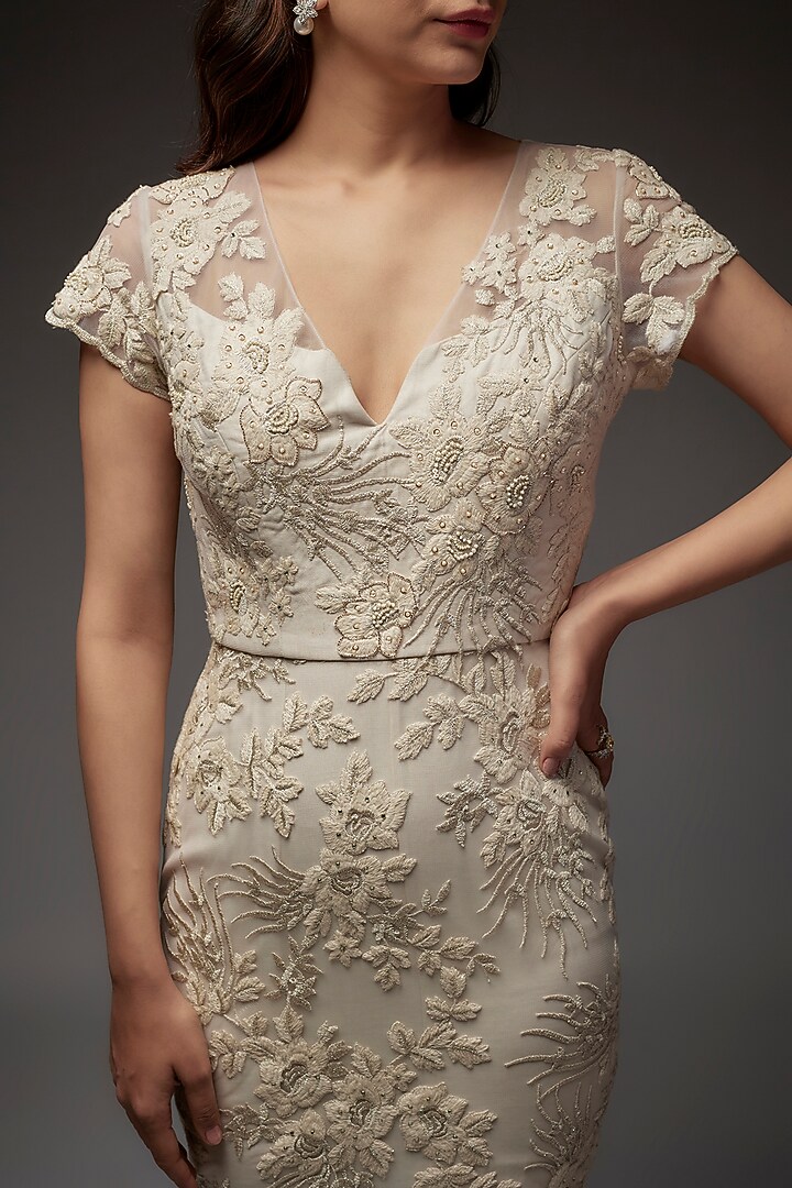White Lace Bead Embroidered Wedding Gown by Maisolos at Pernia's Pop Up Shop