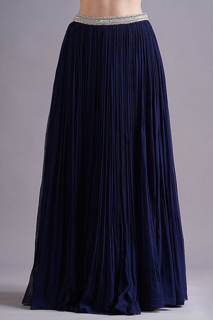 Navy Georgette Pleated Skirt Set by Maisolos at Pernia's Pop Up Shop