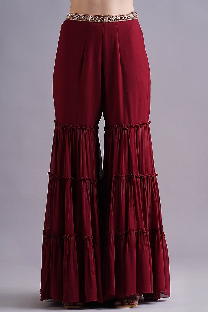 Maroon Georgette Wedding Sharara Set by Maisolos at Pernia's Pop Up Shop