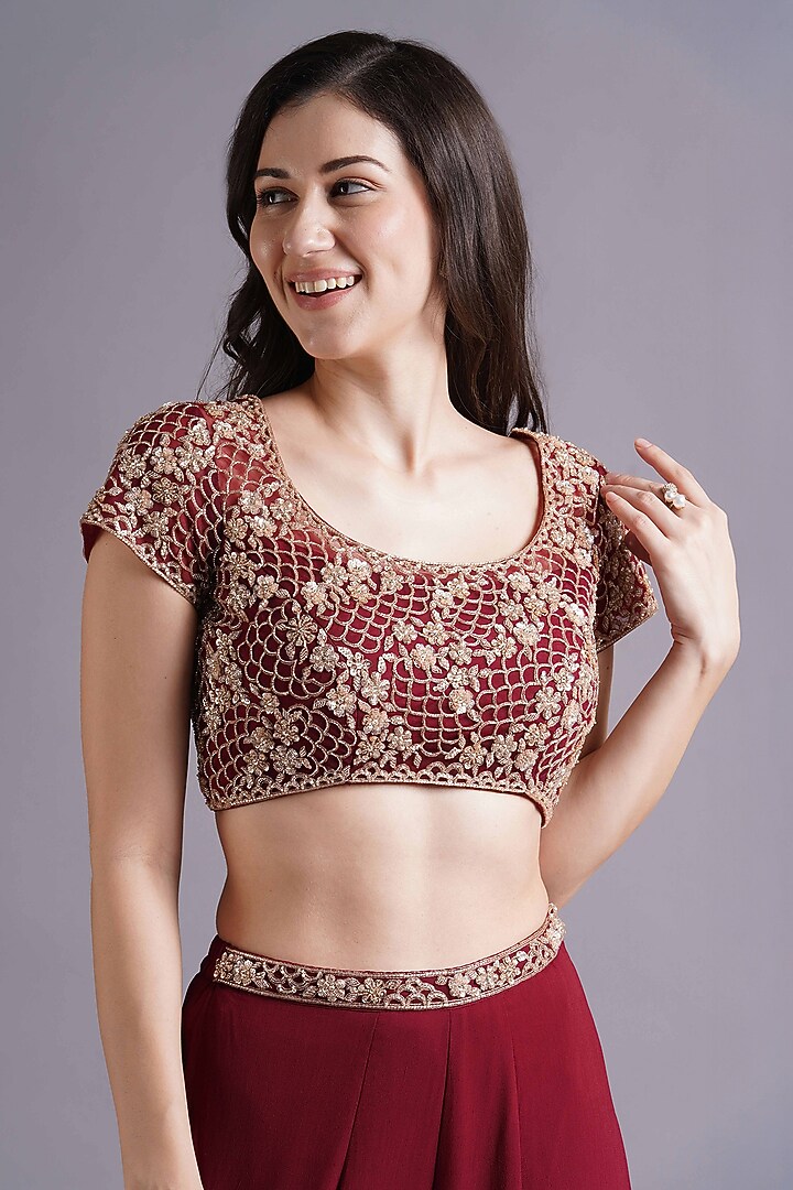 Maroon Georgette Wedding Sharara Set by Maisolos at Pernia's Pop Up Shop