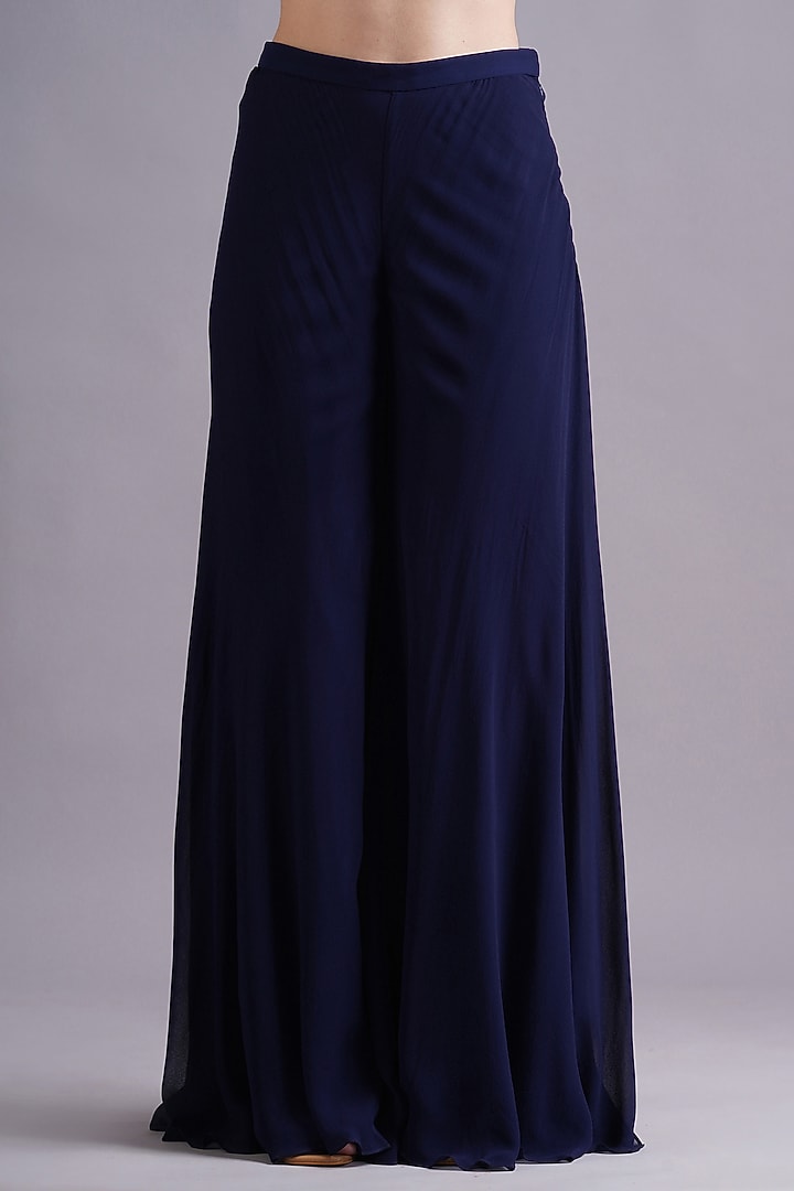 Navy Georgette Hand & Machine Embroidered Peplum Jacket Set by Maisolos at Pernia's Pop Up Shop