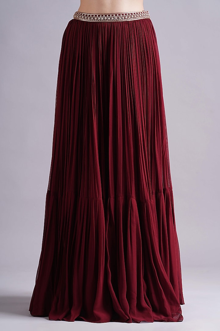 Maroon Georgette Gathered Skirt Set by Maisolos at Pernia's Pop Up Shop