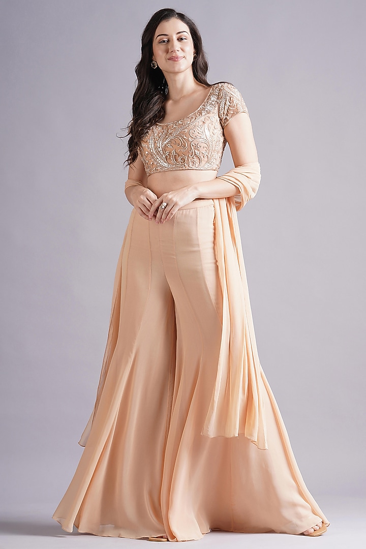 Nude Georgette Wedding Sharara Set by Maisolos at Pernia's Pop Up Shop