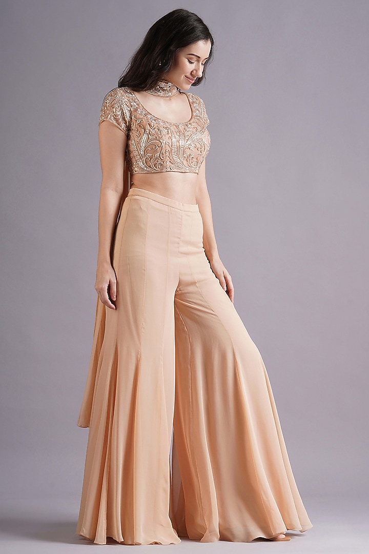 Nude Georgette Wedding Sharara Set by Maisolos at Pernia's Pop Up Shop