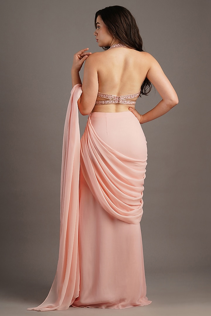 Pink Georgette Slit Wedding Saree Set by Maisolos at Pernia's Pop Up Shop