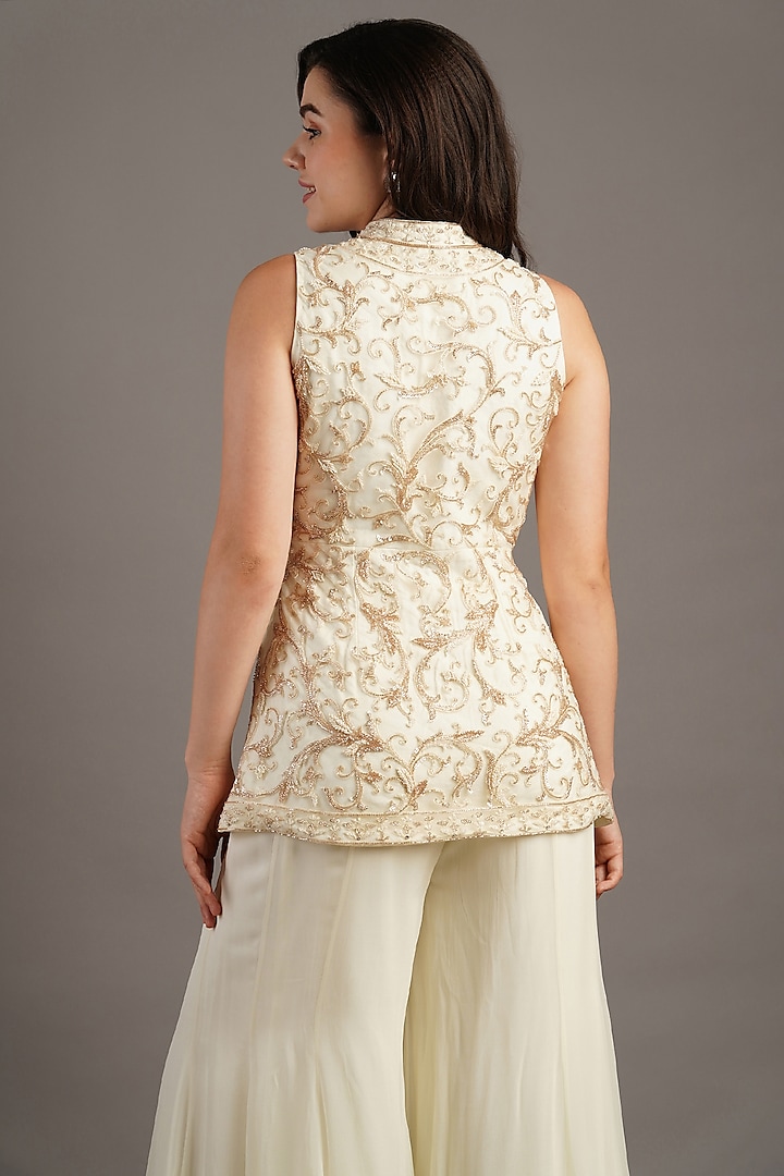 Ivory Georgette Flared Wedding Sharara Set by Maisolos at Pernia's Pop Up Shop