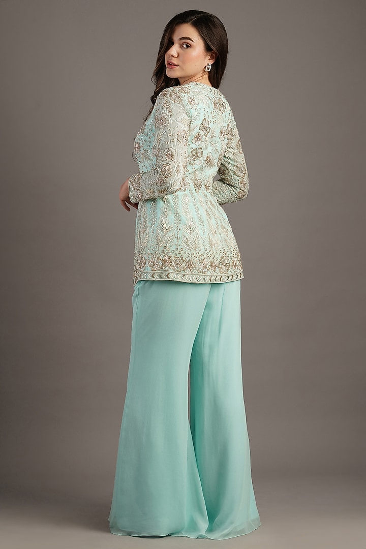 Powder Blue Georgette Bridal Sharara Set by Maisolos at Pernia's Pop Up Shop
