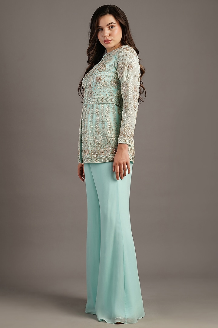 Powder Blue Georgette Bridal Sharara Set by Maisolos at Pernia's Pop Up Shop