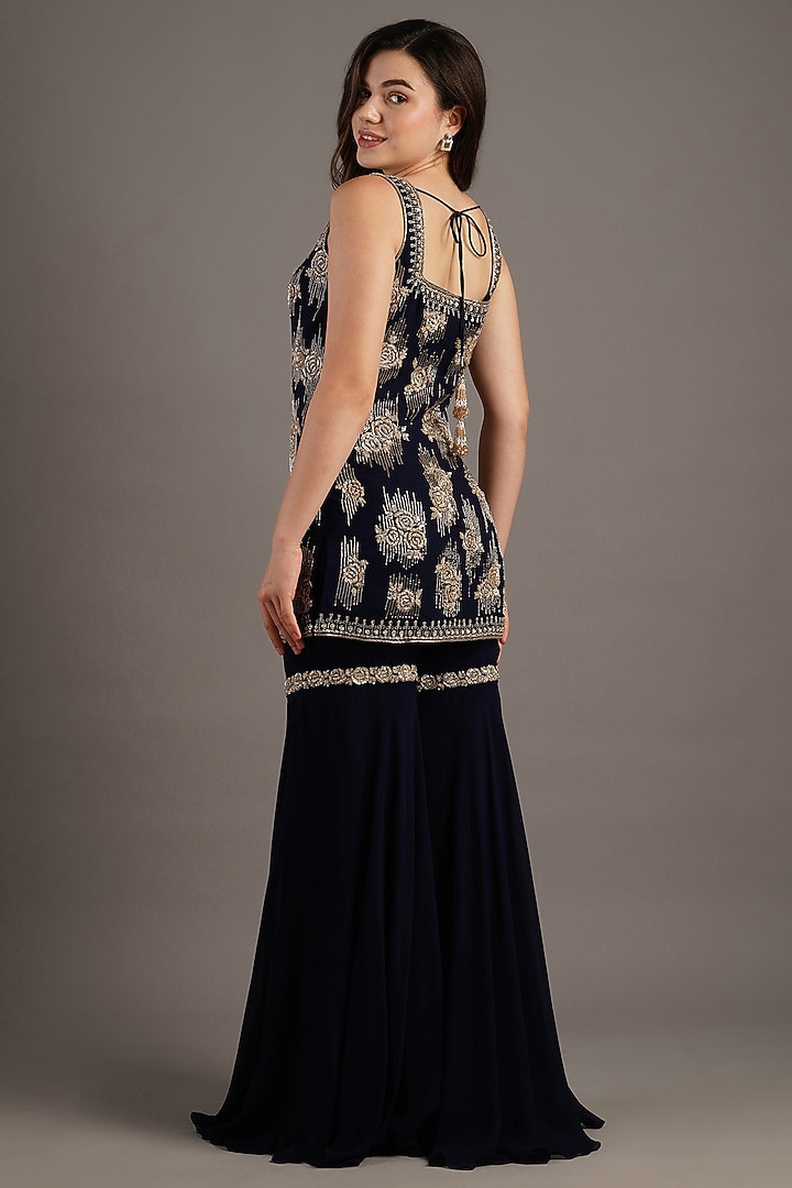 Navy Georgette Wedding Sharara Set by Maisolos at Pernia's Pop Up Shop