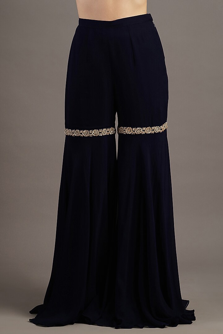 Navy Georgette Wedding Sharara Set by Maisolos at Pernia's Pop Up Shop