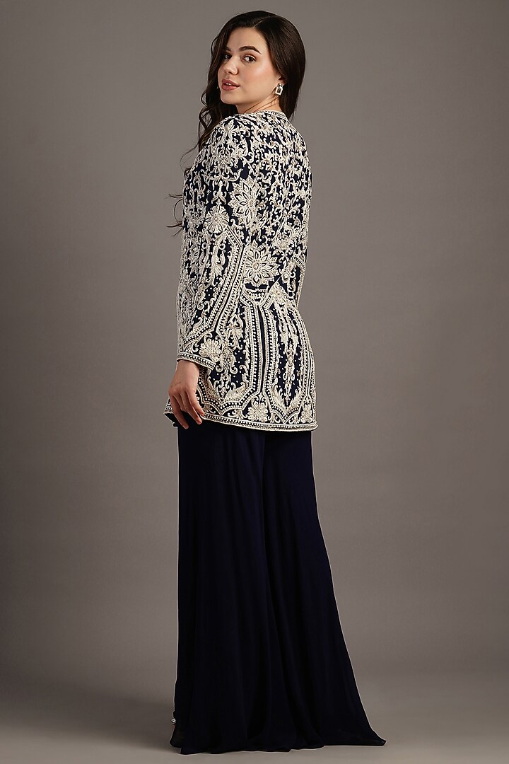 Navy Georgette Flared Pant Set by Maisolos at Pernia's Pop Up Shop