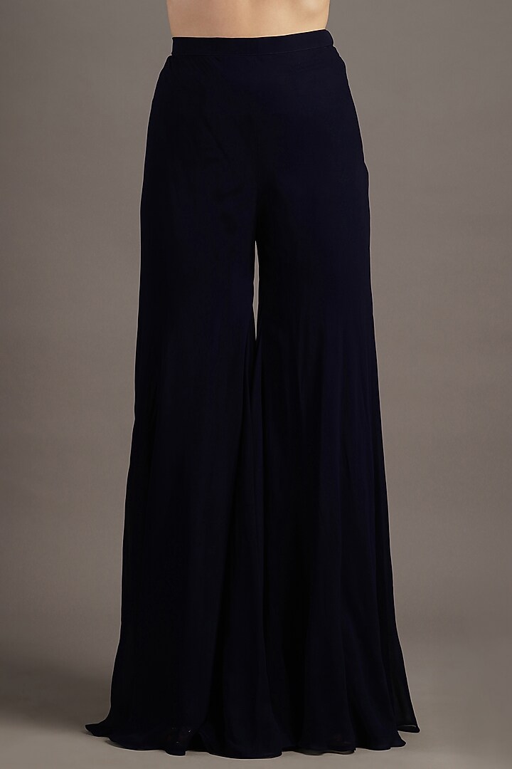 Navy Georgette Flared Pant Set by Maisolos at Pernia's Pop Up Shop