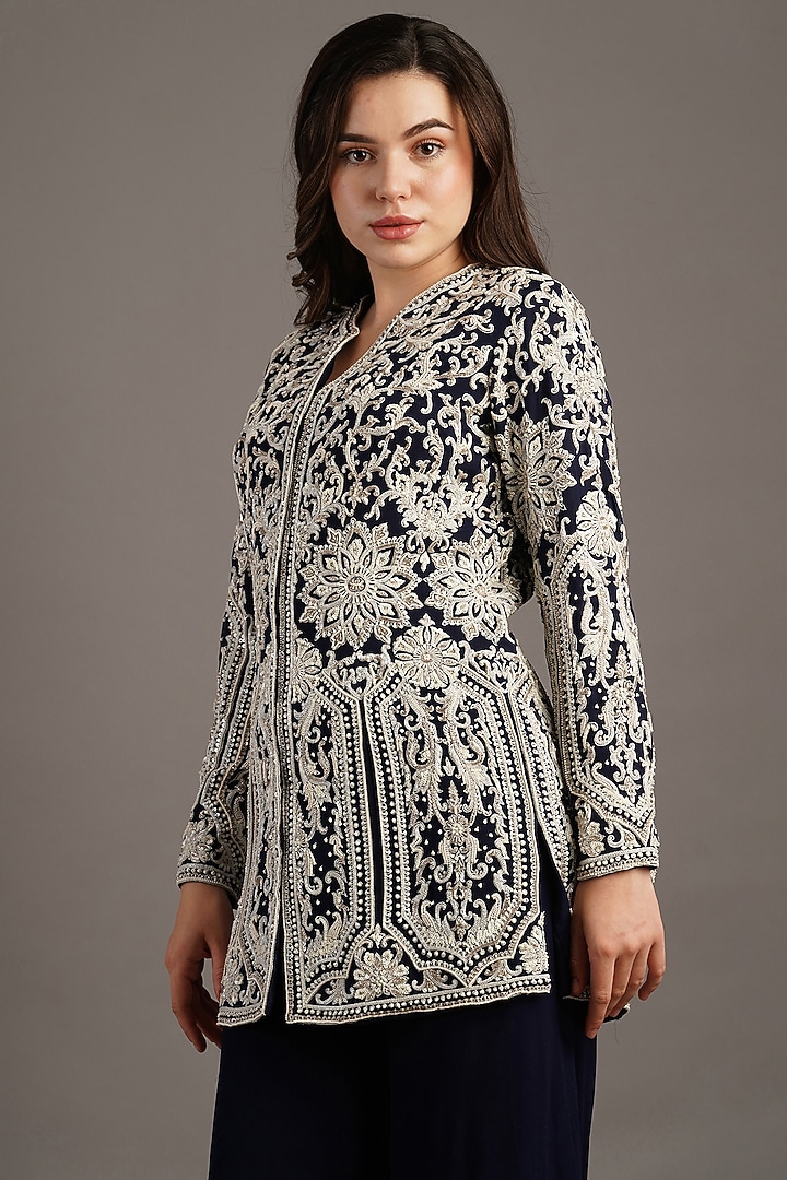 Navy Georgette Flared Pant Set by Maisolos at Pernia's Pop Up Shop