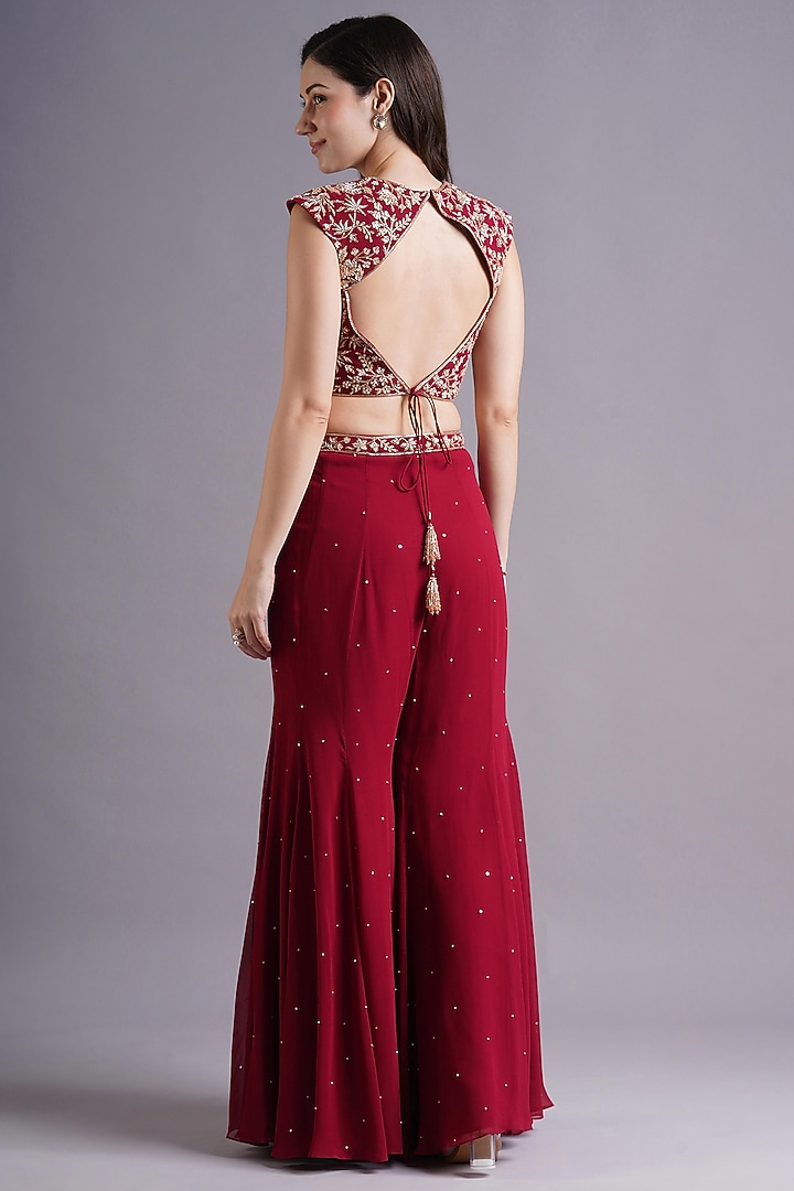 Red Georgette Wedding Sharara Set by Maisolos at Pernia's Pop Up Shop