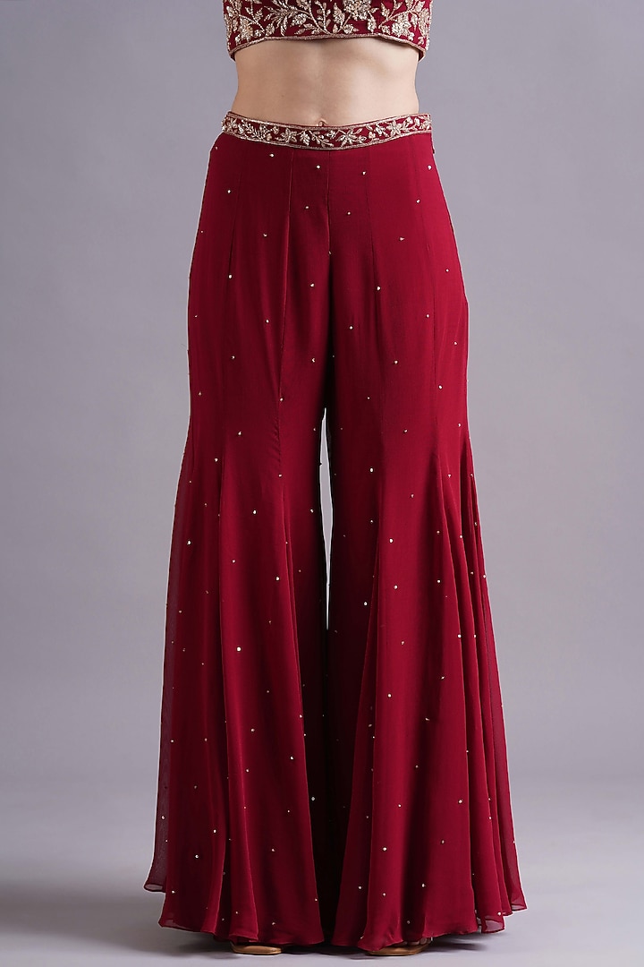 Red Georgette Wedding Sharara Set by Maisolos at Pernia's Pop Up Shop