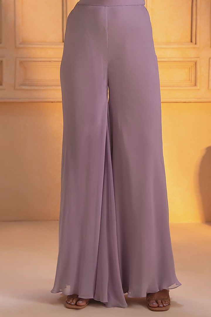 Lilac Georgette Hand Embroidered Peplum Jacket Set by Maisolos at Pernia's Pop Up Shop