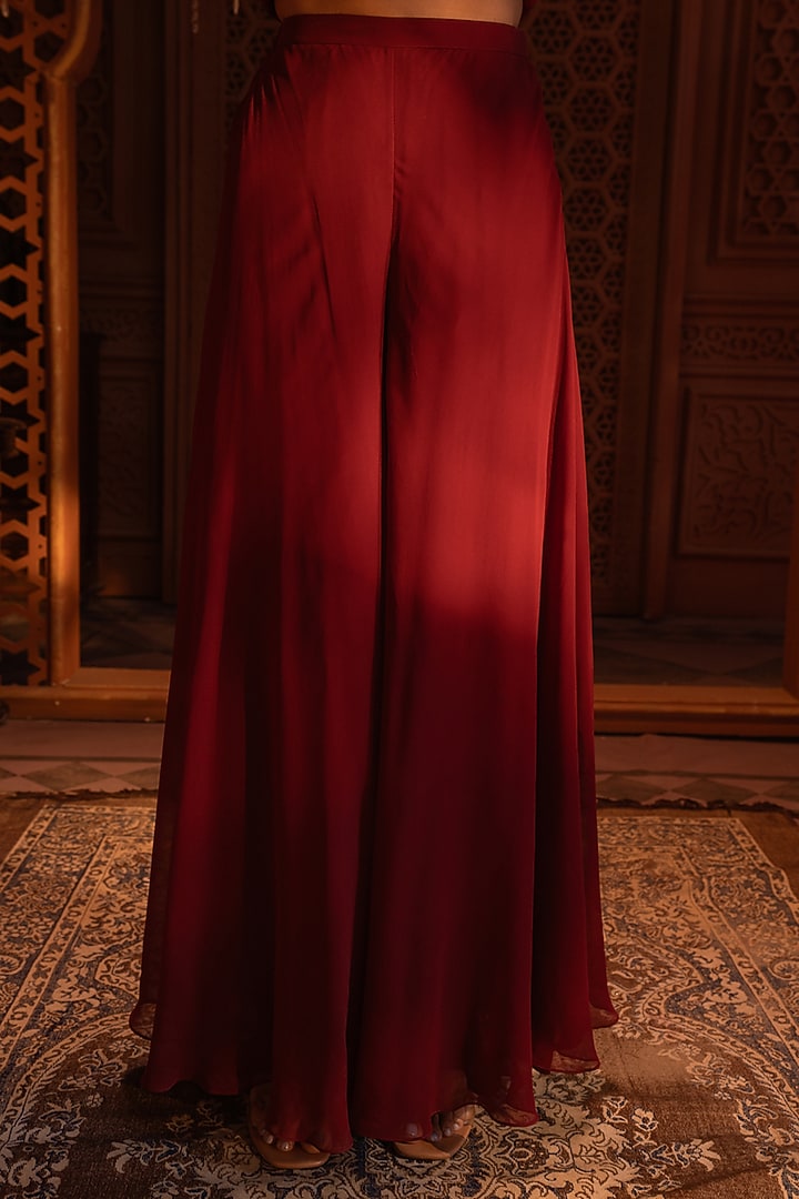 Maroon Georgette Bridal Sharara Set by Maisolos at Pernia's Pop Up Shop
