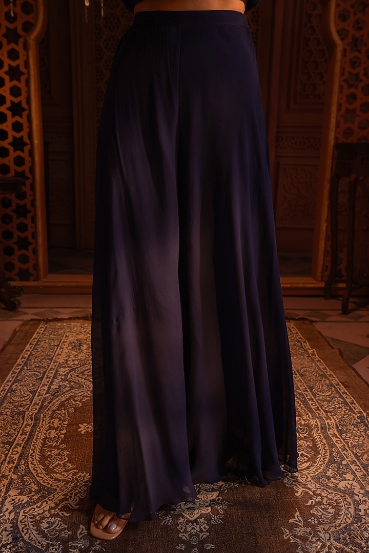 Navy Blue Georgette Wedding Sharara Set by Maisolos at Pernia's Pop Up Shop