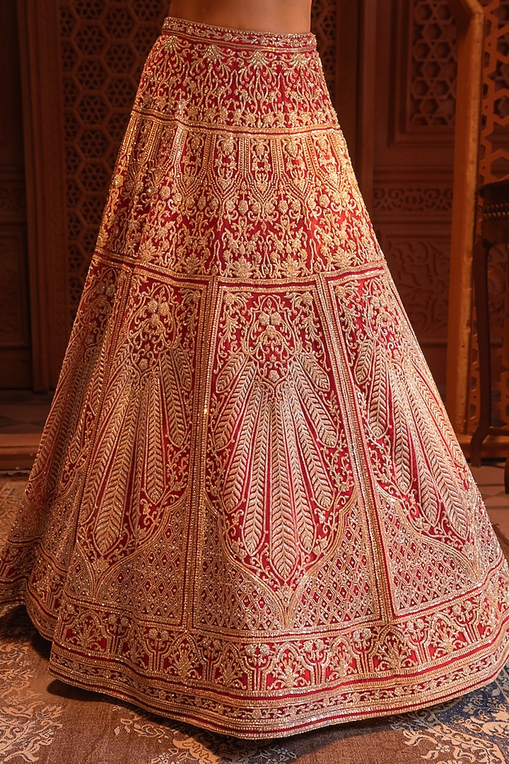 Red Net Hand & Machine Embellished Bridal Lehenga Set by Maisolos at Pernia's Pop Up Shop