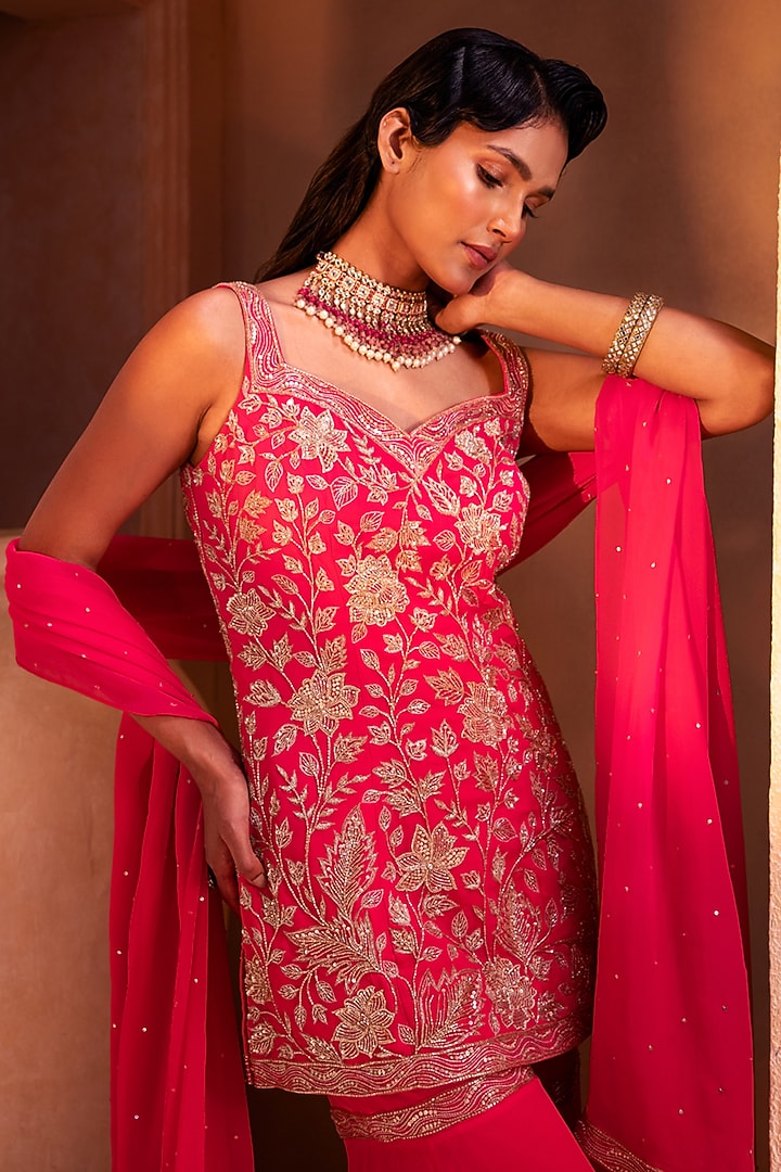 Fuchsia Pink Georgette Bridal Sharara Set by Maisolos at Pernia's Pop Up Shop
