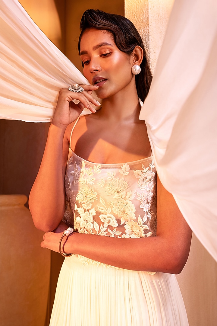 Ivory Georgette Gathered Skirt Set by Maisolos at Pernia's Pop Up Shop