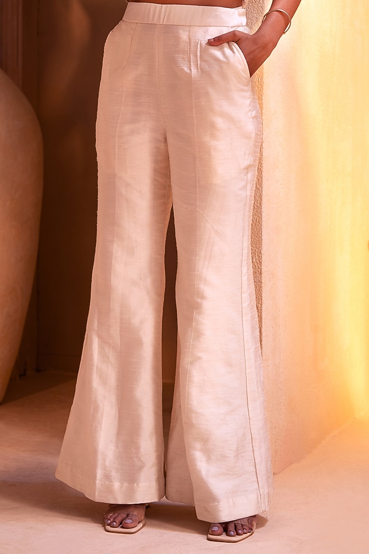 Ivory Raw Silk Flared Pant Set by Maisolos at Pernia's Pop Up Shop