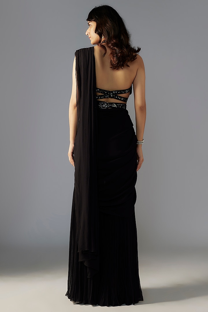 Black Georgette Sharara Wedding Saree Set by Maisolos at Pernia's Pop Up Shop