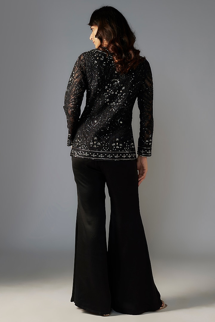 Black Modal Satin Wedding Sharara Set by Maisolos at Pernia's Pop Up Shop