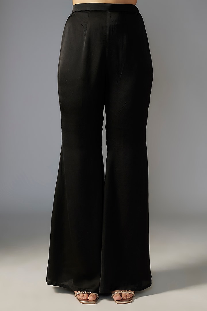 Black Modal Satin Wedding Sharara Set by Maisolos at Pernia's Pop Up Shop
