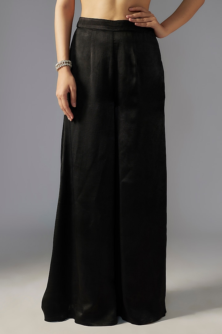 Black Satin Georgette Hand Embroidered Cape Set by Maisolos at Pernia's Pop Up Shop