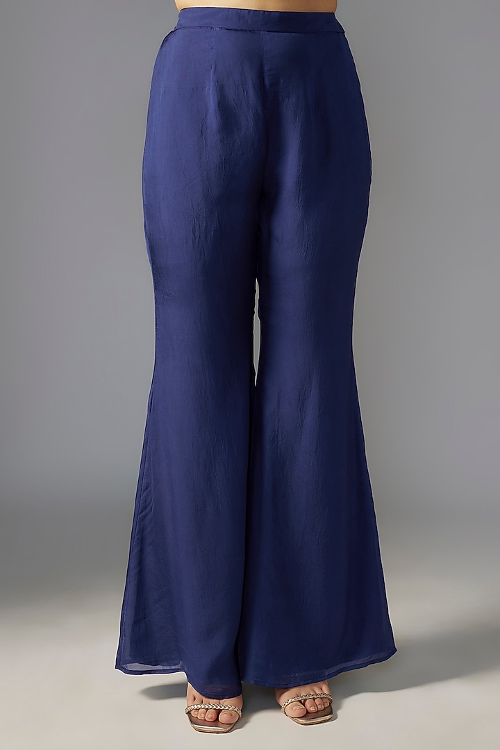 Navy Blue Flat Chiffon Wedding Sharara Set by Maisolos at Pernia's Pop Up Shop