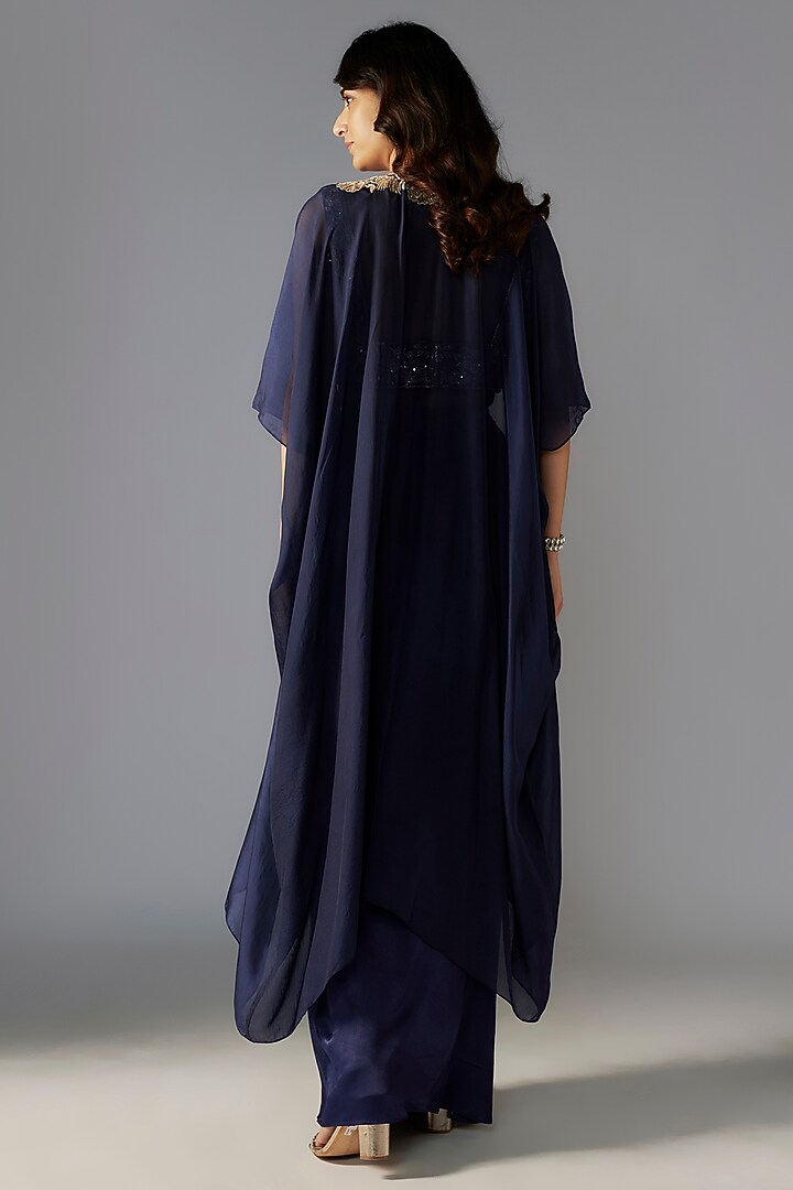 Navy Blue Modal Satin Draped Skirt Set by Maisolos at Pernia's Pop Up Shop