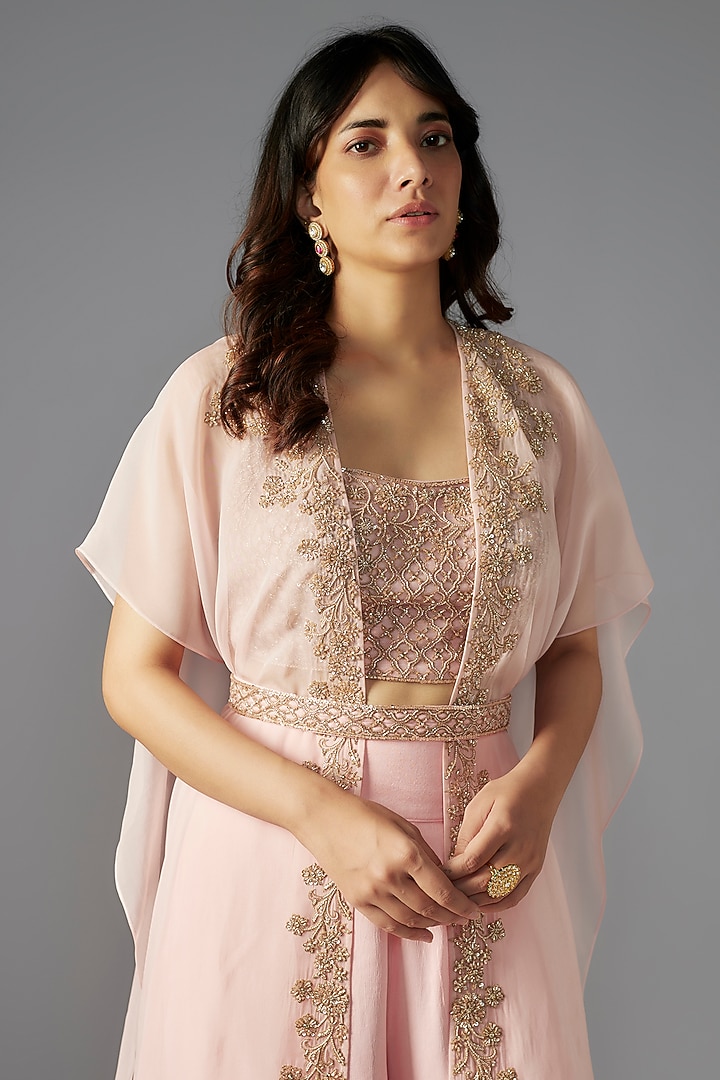 Pink Crepe Satin Wedding Sharara Set by Maisolos at Pernia's Pop Up Shop