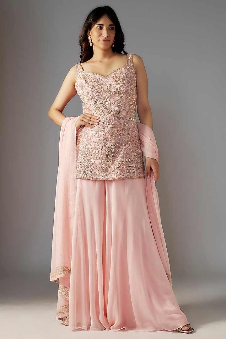 Pink Georgette Bridal Sharara Set by Maisolos at Pernia's Pop Up Shop