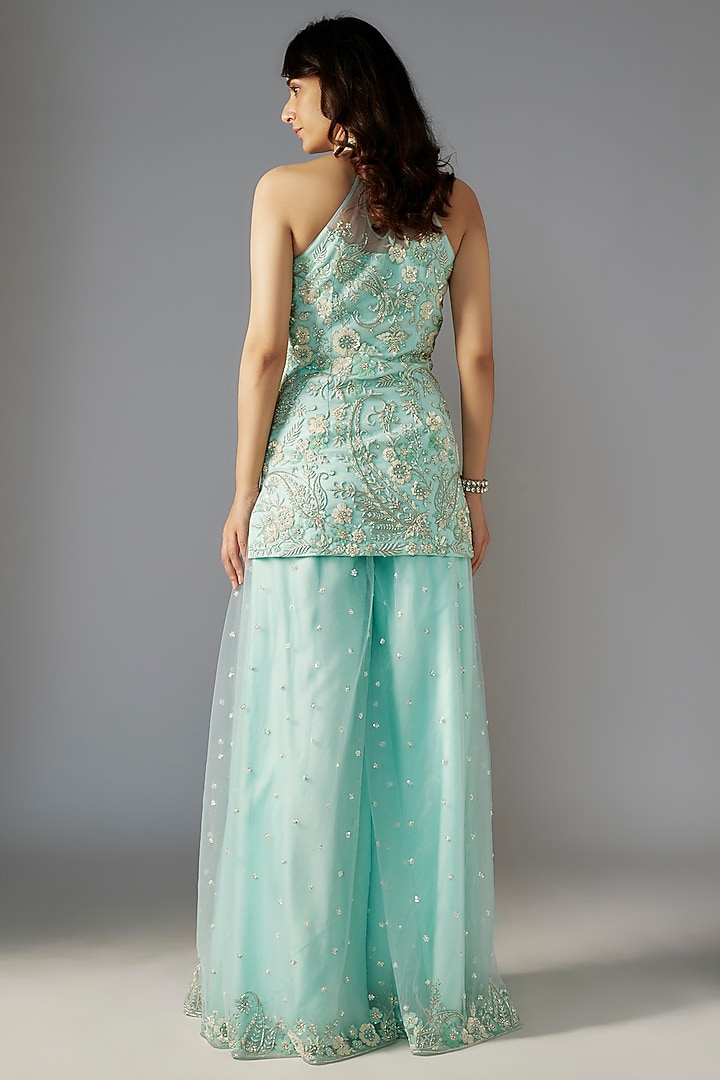 Powder Blue Georgette Bridal Sharara Set by Maisolos at Pernia's Pop Up Shop