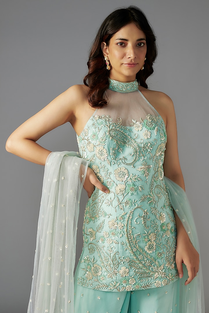 Powder Blue Georgette Bridal Sharara Set by Maisolos at Pernia's Pop Up Shop