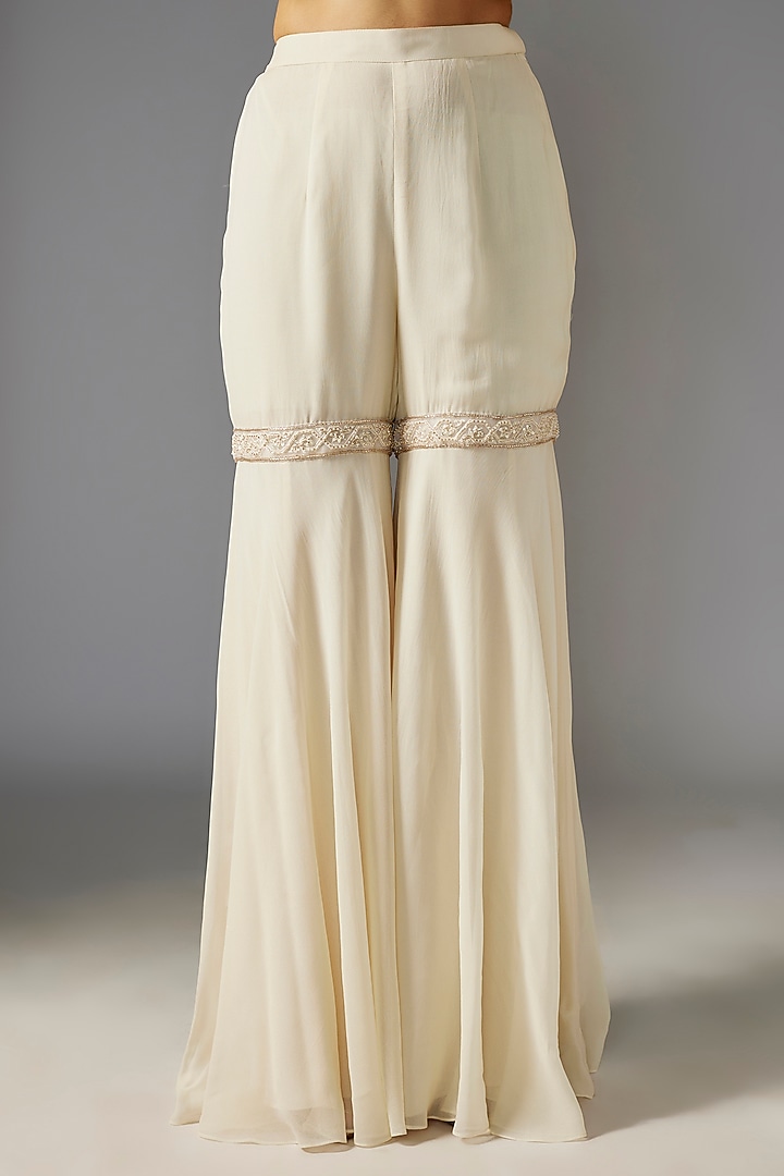 Ivory Georgette Bridal Sharara Set by Maisolos at Pernia's Pop Up Shop