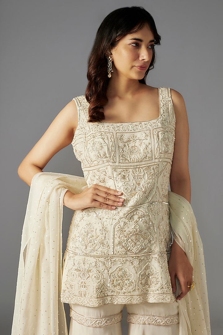 Ivory Georgette Bridal Sharara Set by Maisolos at Pernia's Pop Up Shop