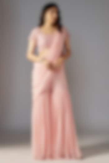 Pink Georgette Sharara Wedding Saree Set by Maisolos at Pernia's Pop Up Shop