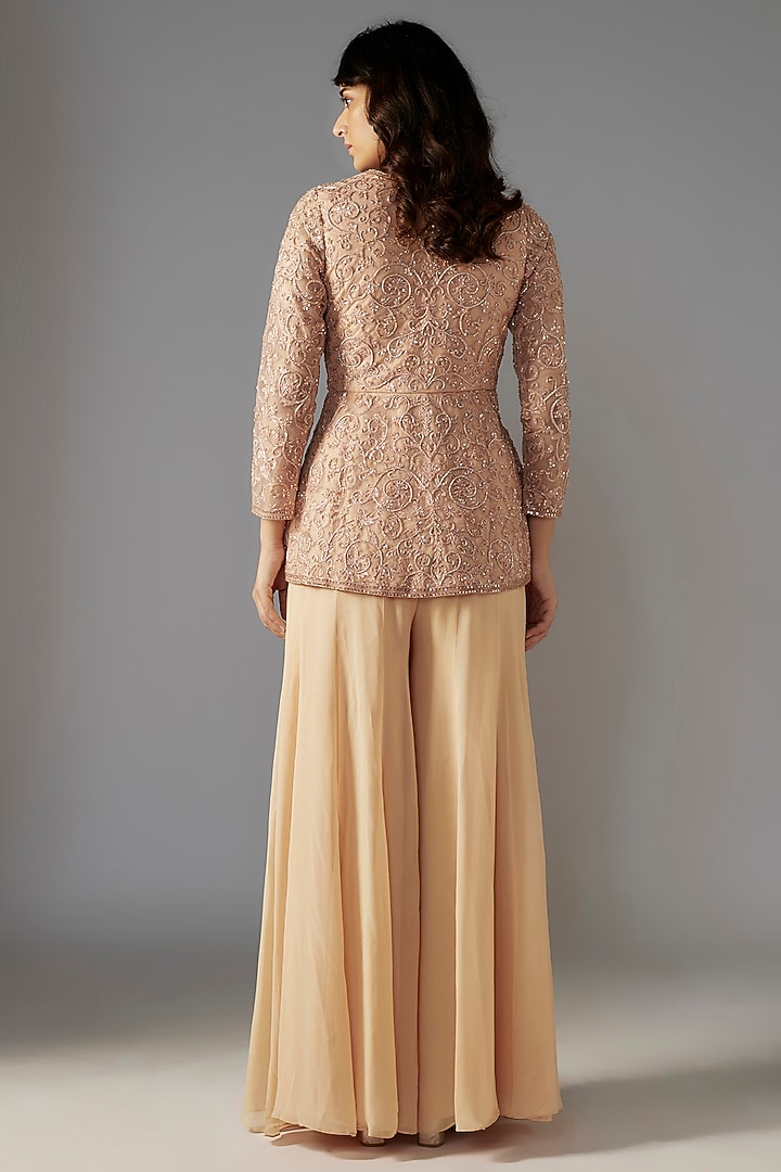 Nude Georgette Flared Bridal Sharara Set by Maisolos at Pernia's Pop Up Shop