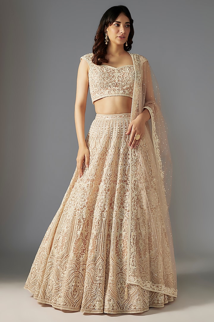 Nude Net Hand Embroidered Bridal Lehenga Set by Maisolos at Pernia's Pop Up Shop