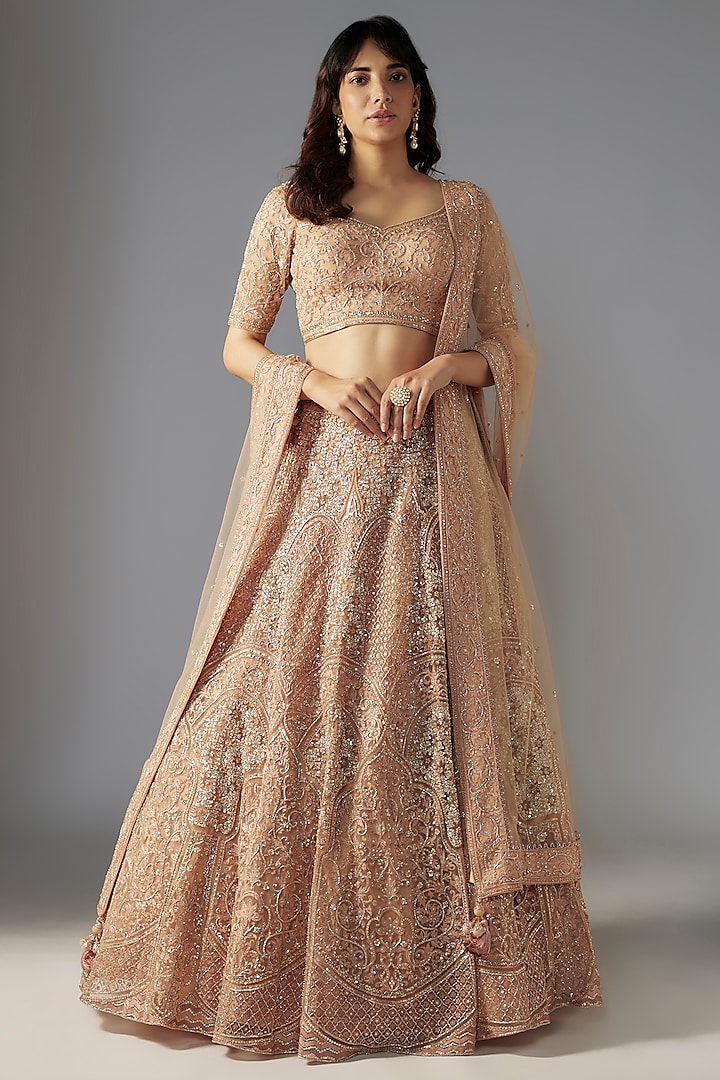 Nude Net Hand Embroidered Bridal Lehenga Set by Maisolos at Pernia's Pop Up Shop