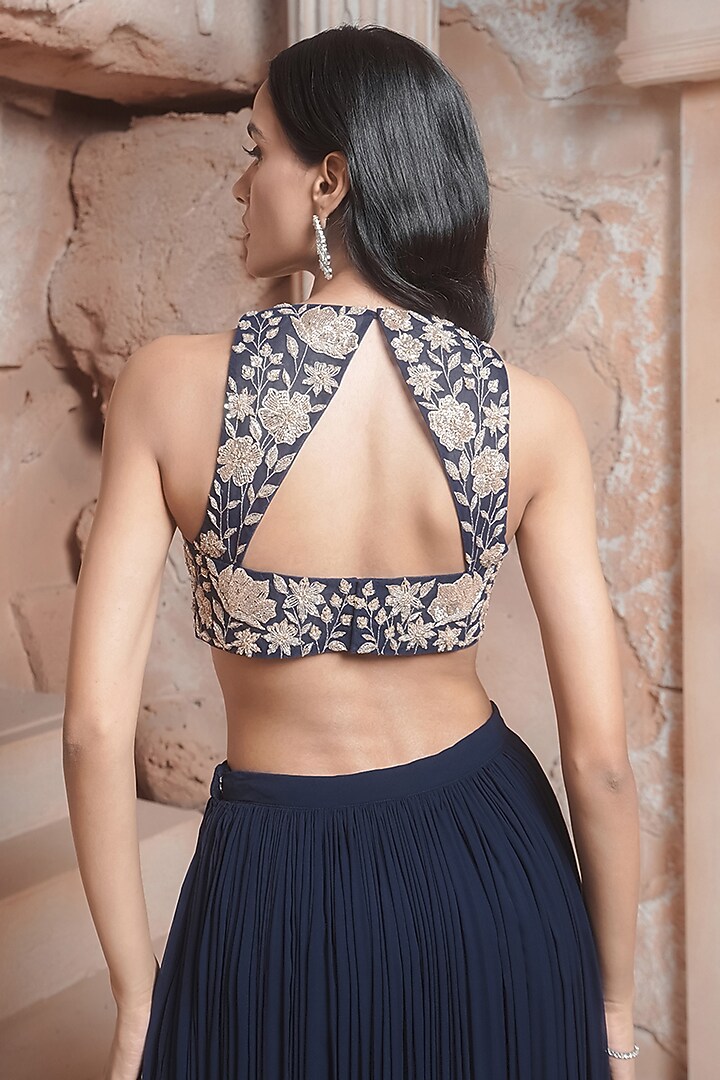 Navy Blue Georgette Skirt Set by Maisolos at Pernia's Pop Up Shop