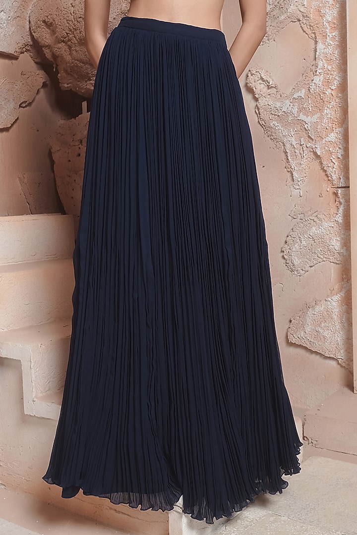 Navy Blue Georgette Skirt Set by Maisolos at Pernia's Pop Up Shop