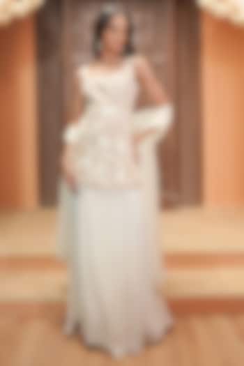 Ivory Georgette Wedding Sharara Set by Maisolos at Pernia's Pop Up Shop