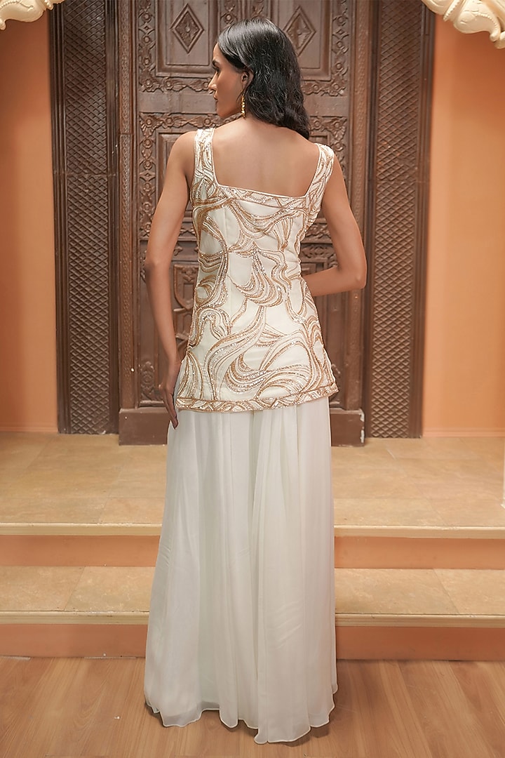 Ivory Georgette Wedding Sharara Set by Maisolos at Pernia's Pop Up Shop