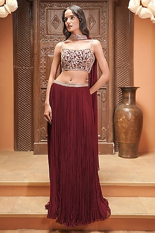 Maroon Georgette Lehenga Set by Maisolos