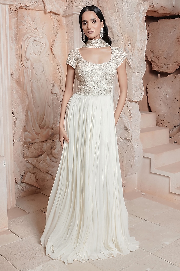 Ivory Net Embroidered Engagement Gown by Maisolos at Pernia's Pop Up Shop